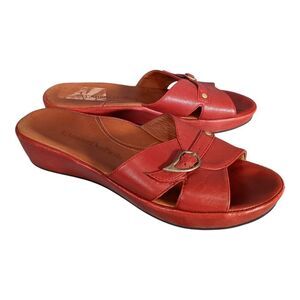L'Amour Des Pieds Cheyne Slide Wedge Sandal Shoe Red Leather Gold Women's 8.5 M